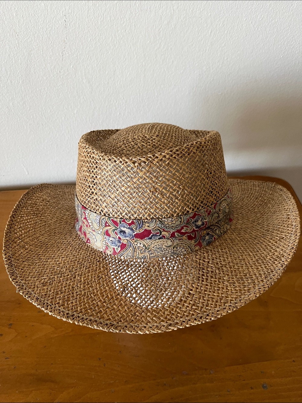 Tango Vintage Fedora Hat Panama Style with Floral Band - Tan One Size Fits All